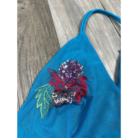 Vintage Y2K Victoria's Secret Mesh Babydoll Slip Nightgown Medium Blue Sequins - Picture 6 of 7